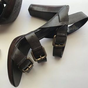 Leather Sandals 4” Heels Black, Size 10